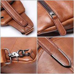 Top Brown Leather Men's Sling Bag Sling Pack Chest Bag One Shoulder Backpack For Men - imessengerbags