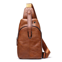 Top Brown Leather Men's Sling Bag Sling Pack Chest Bag One Shoulder Backpack For Men - imessengerbags