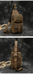 Brown Leather Men's Sling Bags Best Sling Pack Chest Bag One Shoulder Backpack For Men - imessengerbags