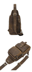 Brown Leather Men's Sling Bags Best Sling Pack Chest Bag One Shoulder Backpack For Men