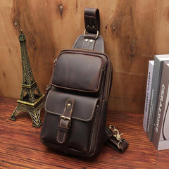 Brown Leather Men's Sling Bags Best Sling Pack Chest Bag One Shoulder Backpack For Men - imessengerbags