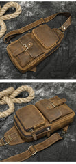 Brown Leather Men's Sling Bags Best Sling Pack Chest Bag One Shoulder Backpack For Men - imessengerbags