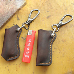 Dark Brown Leather Mens Disposable Lighter Case Lighter Holder with Belt Clip For Men