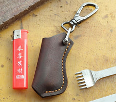 Dark Brown Leather Mens Disposable Lighter Case Lighter Holder with Belt Clip For Men