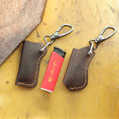 Dark Brown Leather Mens Disposable Lighter Case Lighter Holder with Belt Clip For Men