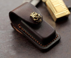 Skull Brown Leather Mens Dunhill Lighter Cases Standard Dunhill Lighter Holder For Men