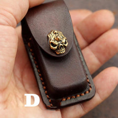 Skull Brown Leather Mens Dunhill Lighter Cases Standard Dunhill Lighter Holder For Men