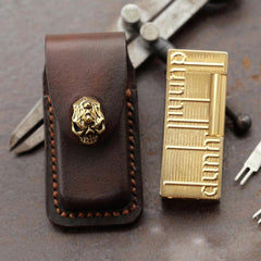 Skull Brown Leather Mens Dunhill Lighter Cases Standard Dunhill Lighter Holder For Men