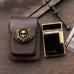 Skull Brown Leather Mens S.T.Dupont Lighter Cases Ronson Lighter Holder For Men