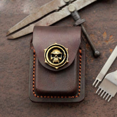 Skull Brown Leather Mens S.T.Dupont Lighter Cases Ronson Lighter Holder For Men