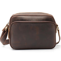 Coffee Leather Small Mens Messenger Bag Side Bag Vintage Brown Courier Bag For Men