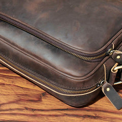 Coffee Leather Small Mens Messenger Bag Side Bag Vintage Brown Courier Bag For Men