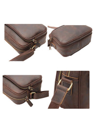 Coffee Leather Small Mens Messenger Bag Side Bag Vintage Brown Courier Bag For Men