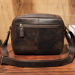 Coffee Leather Small Mens Messenger Bag Side Bag Vintage Brown Courier Bag For Men