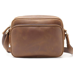 Coffee Leather Small Mens Messenger Bag Side Bag Vintage Brown Courier Bag For Men