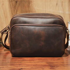 Coffee Leather Small Mens Messenger Bag Side Bag Vintage Brown Courier Bag For Men