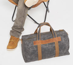 Gray Canvas Mens Travel Bag Weekender Bag Duffle Bag Large Canvas Weekender Bag for Men