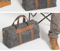 Gray Canvas Mens Travel Bag Weekender Bag Duffle Bag Large Canvas Weekender Bag for Men