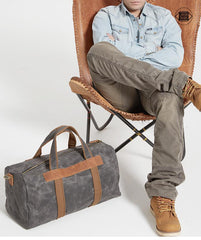 Gray Canvas Mens Travel Bag Weekender Bag Duffle Bag Large Canvas Weekender Bag for Men