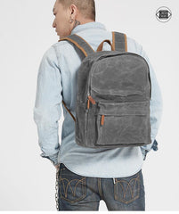 Gray Waxed Canvas Mens Laptop Backpack College Backpack Gray Canvas Travel Backpack for Men - imessengerbags