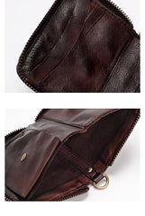 Dark Gray Handmade Leather Mens Small Wallet billfold Wallet Card Wallet For Men - imessengerbags