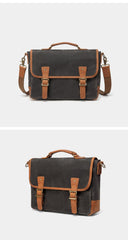 Dark Gray Waxed Canvas Leather Mens Briefcase Side Bag Messenger Bags Casual Courier Bag for Men