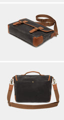 Dark Gray Waxed Canvas Leather Mens Briefcase Side Bag Messenger Bags Casual Courier Bag for Men