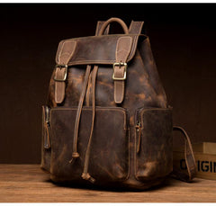 Dark Brown Mens Leather 13 inches Laptop Computer Backpacks Cool Travel Backpacks School Backpacks for men - imessengerbags