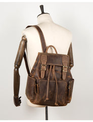 Dark Brown Mens Leather 13 inches Laptop Computer Backpacks Cool Travel Backpacks School Backpacks for men - imessengerbags