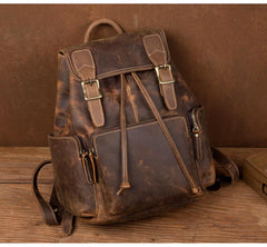Dark Brown Mens Leather 13 inches Laptop Computer Backpacks Cool Travel Backpacks School Backpacks for men - imessengerbags
