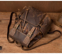 Dark Brown Mens Leather 13 inches Laptop Computer Backpacks Cool Travel Backpacks School Backpacks for men