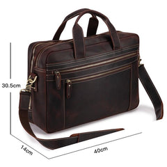 Dark Brown Large Leather Men's Professional Briefcase 17‘’ Laptop Handbag Briefcase Business Briefcase For Men - imessengerbags