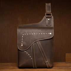 Cool Brown Mens Leather Small Side Bag Vintage Messenger Bags Courier Bag for Men - imessengerbags
