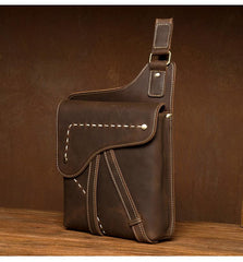 Cool Brown Mens Leather Small Side Bag Vintage Messenger Bags Courier Bag for Men
