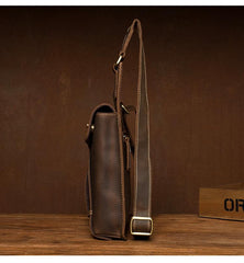 Cool Brown Mens Leather Small Side Bag Vintage Messenger Bags Courier Bag for Men - imessengerbags