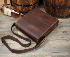 Dark Brown Casual Leather 8 inches Shoulder Vertical Postman Bag Messenger Bags Courier Bag for Men - imessengerbags
