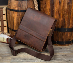Dark Brown Casual Leather 8 inches Shoulder Vertical Postman Bag Messenger Bags Courier Bag for Men - imessengerbags