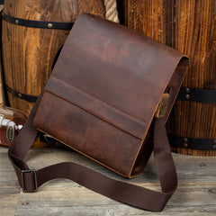 Dark Brown Casual Leather 8 inches Shoulder Vertical Postman Bag Messenger Bags Courier Bag for Men