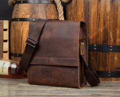 Dark Brown Casual Leather 8 inches Shoulder Vertical Postman Bag Messenger Bags Courier Bag for Men - imessengerbags
