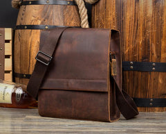 Dark Brown Casual Leather 8 inches Shoulder Vertical Postman Bag Messenger Bags Courier Bag for Men