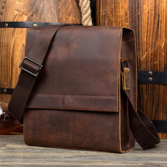 Dark Brown Casual Leather 8 inches Shoulder Vertical Postman Bag Messenger Bags Courier Bag for Men - imessengerbags