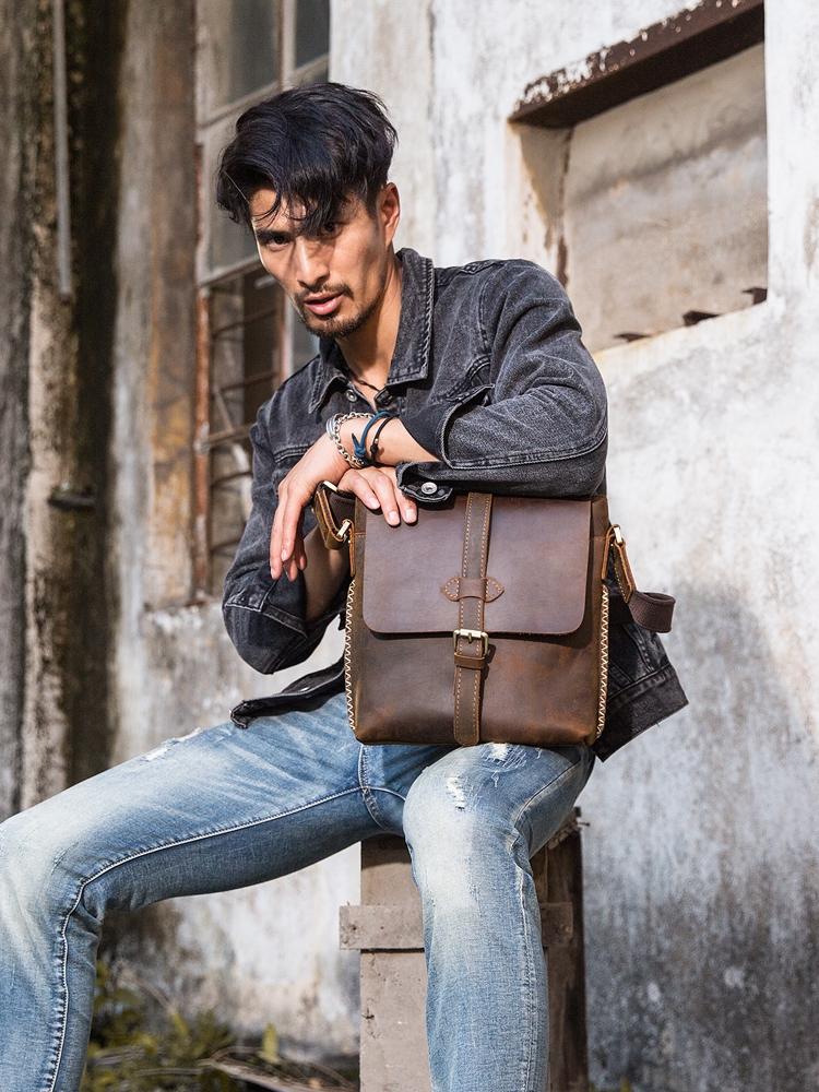 Mens courier online bag leather