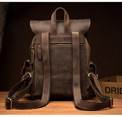 Casual Dark Brown Leather Mens 12 inches Laptop Backpack Leather school Backpack for Men - imessengerbags