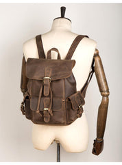 Casual Dark Brown Leather Mens 12 inches Laptop Backpack Leather school Backpack for Men - imessengerbags