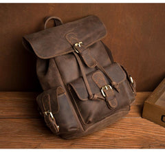 Casual Dark Brown Leather Mens 12 inches Laptop Backpack Leather school Backpack for Men - imessengerbags
