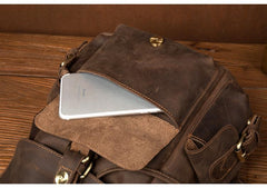 Casual Dark Brown Leather Mens 12 inches Laptop Backpack Leather school Backpack for Men - imessengerbags