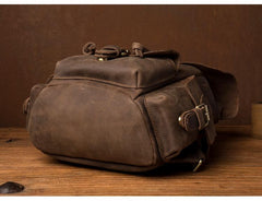 Casual Dark Brown Leather Mens 12 inches Laptop Backpack Leather school Backpack for Men - imessengerbags