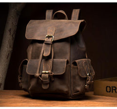 Casual Dark Brown Leather Mens 12 inches Laptop Backpack Leather school Backpack for Men - imessengerbags