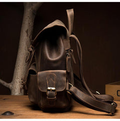 Casual Dark Brown Leather Mens 12 inches Laptop Backpack Leather school Backpack for Men - imessengerbags