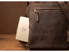 Casual Dark Brown Leather Mens 12 inches Laptop Backpack Leather school Backpack for Men - imessengerbags